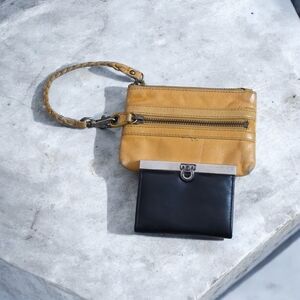 Danier Genuine Leather (2 Piece) Zipper Pouch Yellow, Coin Pouch Black